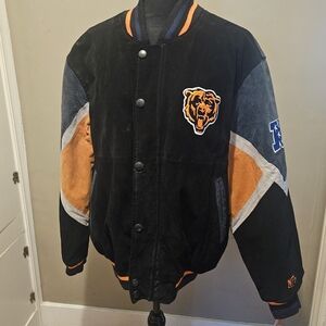 Vintage Chicago Bears NFL Team Apparel Faux Suede Bomber Jacket Size XL